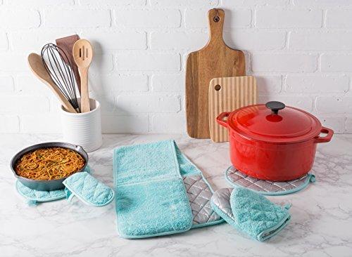 The Triumphant Chef 100% Cotton, Terry Oven Mitts 7 x 13, Heat Resistant, Machine Washable for for Everyday Kitchen Basic, Set of 2, French Blue, Ovenmitt, 2 Piece