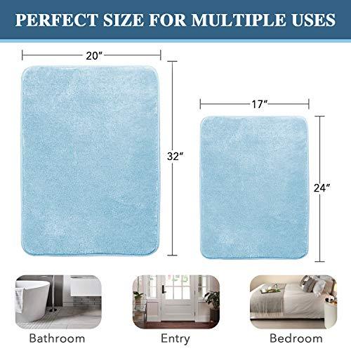 H.VERSAILTEX 2 Pack Non Slip Memory Foam Bathroom Rugs Non Slip Bath Mats Super Absorbent Extra Cozy, Foot Massage Flannel Bathroom Rugs/Carpets Machine-Washable and Fast Dry (Gray, Each 17" x 24")