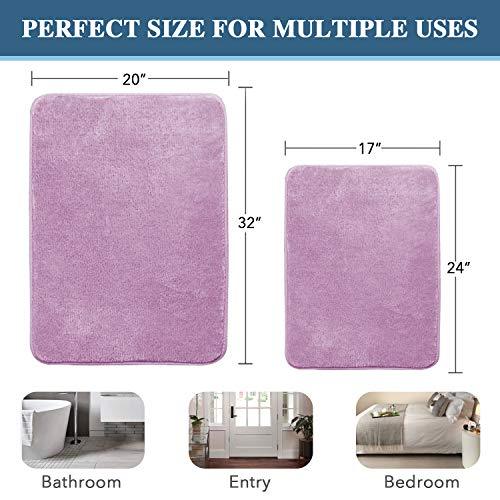 H.VERSAILTEX 2 Pack Non Slip Memory Foam Bathroom Rugs Non Slip Bath Mats Super Absorbent Extra Cozy, Foot Massage Flannel Bathroom Rugs/Carpets Machine-Washable and Fast Dry (Gray, Each 17" x 24")