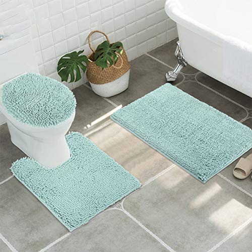 ITSOFT 3pc Non-Slip Shaggy Chenille Bathroom Mat Set