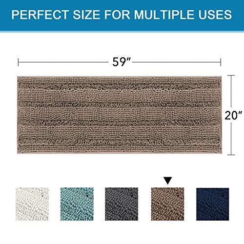 H.VERSAILTEX Bath Rug Runner 47" X 17" Large and Luxury Grey Striped Bath Mat Runner Ultra Soft Thick Non Slip Washable, Plush Shaggy Chenille Bathroom Rug Mat for Indoor Floor/Entry Way