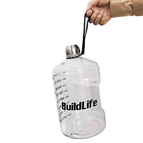 BuildLife 1 Gallon Water Bottle Motivational Fitness Workout with Time Marker |Drink More Water Daily | Clear BPA-Free | Large 128 Ounce/73OZ/43OZ of Water