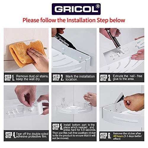 Gricol Bathroom Shower Shelf Triangle Wall Shower Caddy Space Aluminum Self Adhesive No Damage Wall Mount (Silver)