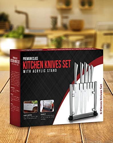 Premium Class Stainless Steel Kitchen 6 Piece Knives Set (5 Knives plus an Acrylic Stand) - by Utopia Kitchen