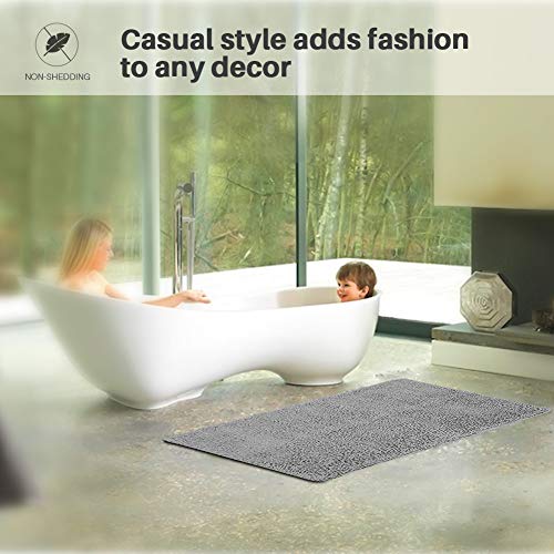 Secura Housewares Bathroom Rugs, Oversize 47" x 28" | Non Slip, Water Absorbent, Machine Washable Bath Mat Carpets | Ultra Soft, Fluffy, Thick Chenille Bath Mats for Doors, Bathroom, Kitchen | Gray