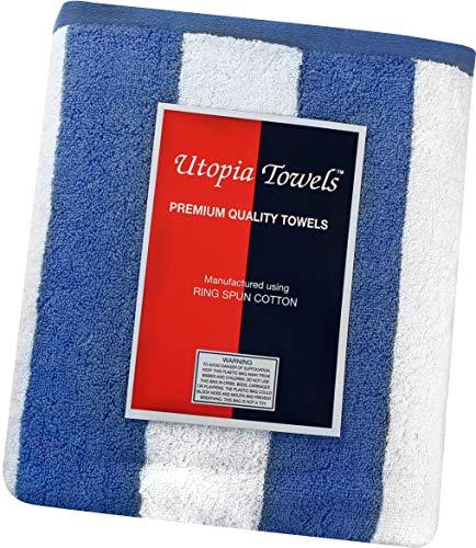 Utopia Towels Cabana Stripe Beach Towel - Large Pool Towel - Extra Large Bath Sheet (35 x 70 Inches), Blue - Maximum Softness and Absorbency