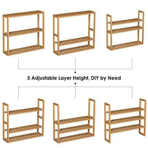 HOMFA Bamboo Bathroom Shelf 3-Tier Multifunctional Adjustable Layer Rack Wall Mounted Utility Storage Organizer Bathroom Kitchen Living Room Holder