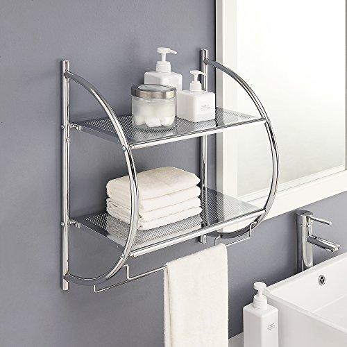 Organize It All 1753W-B Wall Mount 2 Tier Chrome Bathroom Shelf with Towel Bars Metallic