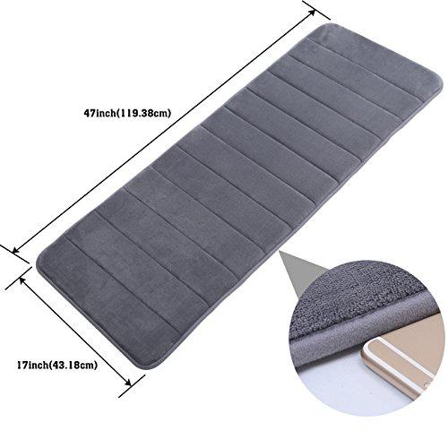 KMAT 47" x 17" Long Anti-Fatigue Memory Foam Kitchen Mats Bathroom Rugs Extra Soft Non-Slip Water Resistant Rubber Back Anti-Slip Runner Area Rug for Kitchen and Bathroom Grey