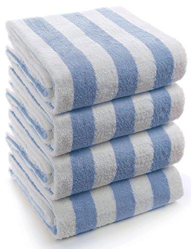 Large Turkish Beach Towel, Pool Towel with Cabana Stripe, Eco Friendly, 100% Turkish Cotton (Blue 4 Pack 30x60 inches) by Turkuoise Towel
