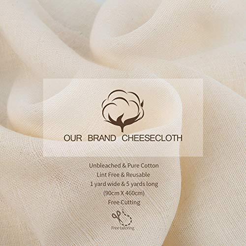 Olicity Cheesecloth, Grade 90, 45 Square Feet, 100% Unbleached Cotton Fabric Ultra Fine Cheesecloth for Cooking, Strainer, Baking, Hallowmas Decorations (5 Yards)