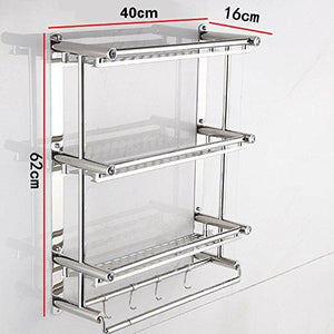 Bathroom Shelf Rack,AIYoo Bathroom Shelves Towel Rack with Hooks,3 tier Wall Mounted Stainless Steel Rack Organization for Storage Hanging Holder in Kitchen Bathroom