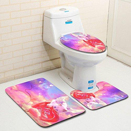 Digood Valentines Day Bath Carpets Combo, 3 Piece Sweet Heart Bathroom Mats Set Non-Slip Machine Washable Bathroom Rugs/Contour Mat/Toilet Cover (A)