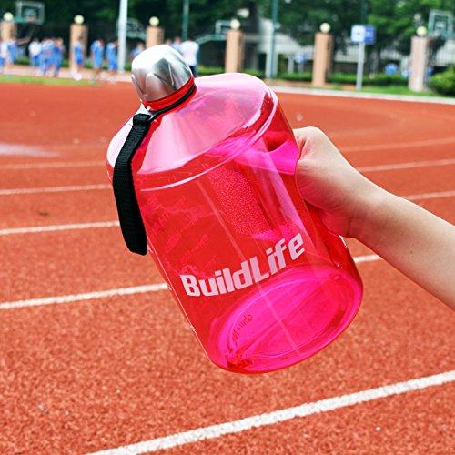 BuildLife 1 Gallon Water Bottle Motivational Fitness Workout with Time Marker |Drink More Water Daily | Clear BPA-Free | Large 128 Ounce/73OZ/43OZ of Water