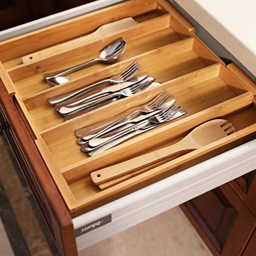 Bamboo Cutlery Tray Kitchen Utensil Silverware Flatware Drawer Organizer Dividers with 5 Compartment