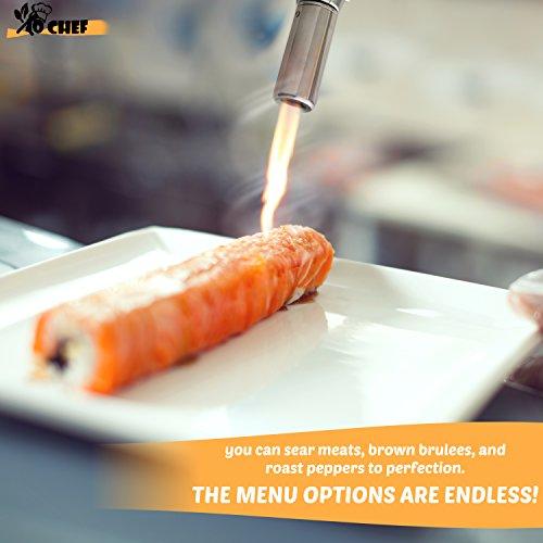 Jo Chef Kitchen Torch, Blow Torch - Refillable Butane Torch With Adjustable Flame - Culinary Torch, Creme Brûlée Torch For Cooking Food, Baking, BBQ & More + FREE Recipe eBook (With Fuel Gauge)