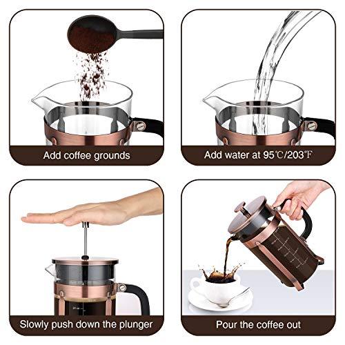 Veken French Press Coffee Maker (8 cups, 34 oz), 304 Stainless Steel Coffee Press with 4 Filter Screens, Durable Easy Clean Heat Resistant Borosilicate Glass - 100% BPA Free