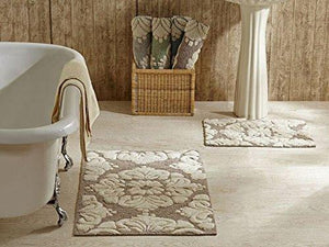 Better Trends / Pan Overseas Medallion 170 GSF 100-Percent Cotton 2-Piece Luxury Tufted Bath Rug Set, 21 by 34/17 by 24-Inch, Beige/Natural