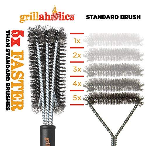 Grillaholics Grill Brush Bristle Free - Safe Grill Cleaning with No Wire Bristles - Professional Heavy Duty Stainless Steel Coils and Scraper - Lifetime Manufacturers Warranty