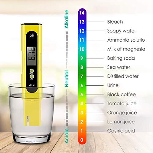 Digital PH Meter, Wellcows PH Meter 0.01 PH High Accuracy Water Quality Tester with 0-14 PH Measurement Range for Household Drinking, Pool and Aquarium Water PH Tester Design with ATC (Yellow)