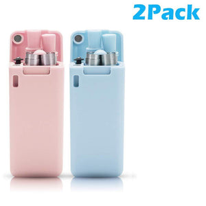2 Pack Collapsible Reusable Straw, Composed of Stainless Steel and Food-Grade Silicone, Portable Set with Hard Case Holder and Cleaning Brush, for Party, Travel, Household, Outdoor, etc. (Pink&Blue)