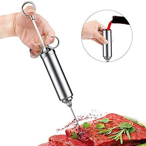 Meat Injector Kit, Professional Stainless Steel 2-oz BBQ GRILL BEAST Injector Syringe with 3 Marinade Flavor Needle.