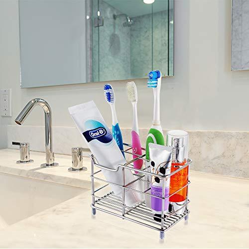 Famistar Electric Toothbrush Holder, Stainless Steel Bathroom Storage Organizer Stand Rack - Multi-Functional 6 Slots for Large Powered Toothbrush, Toothpaste, Cleanser, Comb, Razor