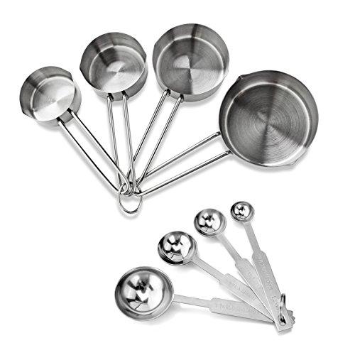 New Star Foodservice 42917 Stainless Steel Measuring Spoons and Cups Combo, Set of 8, Silver