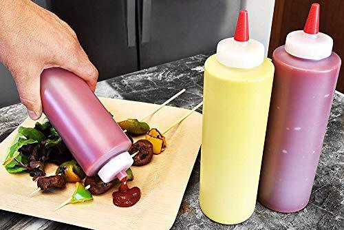 Plastic Condiment Squeeze Bottles with Red Tip Cap 16-ounce Set 6 for Ketchup, Mustard, BBQ, Dressing, Sauces, Crafts and More Pinnacle Mercantile