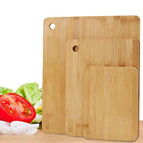 Bamboo Cutting And Serving Board Set of 3, Assorted Size Kitchen Chopping Board Set Small Medium & Large 8.7" x 6.3",12" x 8.7",14.9" x 12" by HTB