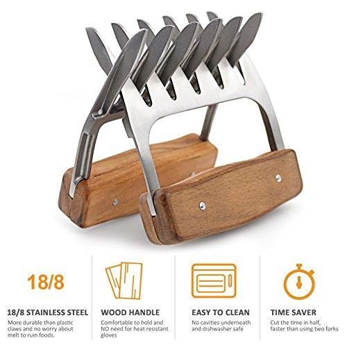 Metal Meat Claws, 1Easylife 18/8 Stainless Steel Meat Forks with Wooden Handle, Best Meat Claws for Shredding, Pulling, Handing, Lifting & Serving Pork, Turkey, Chicken, Brisket (2 Pcs,BPA Free)