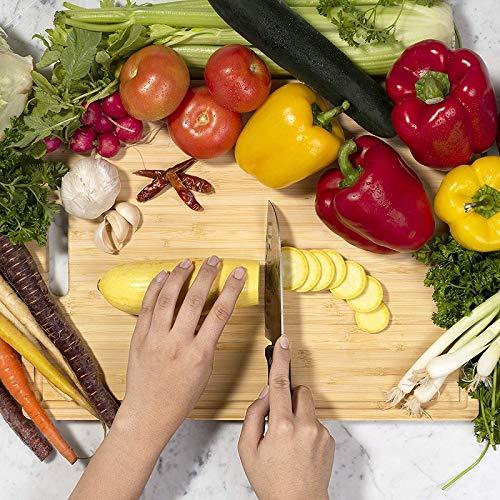 HHXRISE Large Organic Bamboo Cutting Board For Kitchen, With 3 Built-In Compartments And Juice Grooves, Heavy Duty Chopping Board For Meats Bread Fruits, Butcher Block, Carving Board, BPA Free