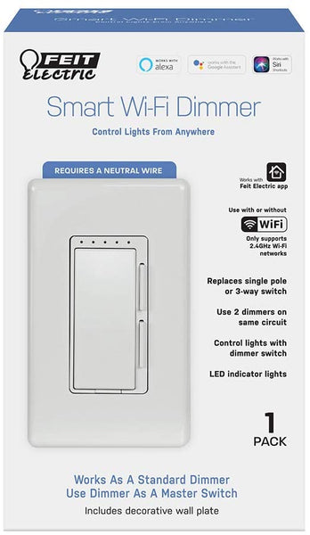 Feit Electric DIM WiFi Light Compatible with Amazon Alexa and Google Assistant, Wiring is Required Smart Dimmer Switch, White