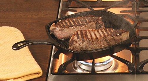 Lodge 10.5 Inch Square Cast Iron Grill Pan. Pre-seasoned Grill Pan with Easy Grease Draining for Grilling Bacon, Steak, and Meats.