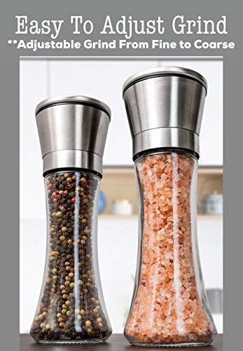 Premium Stainless Steel Salt and Pepper Grinder Set of 2 - Adjustable Ceramic Sea Salt Grinder & Pepper Grinder by HOME EC