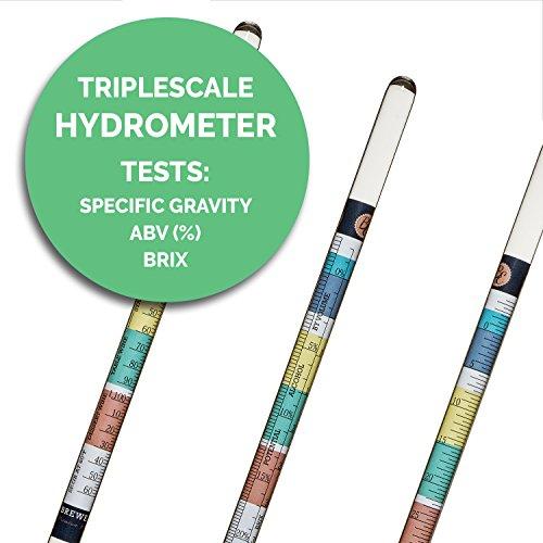 Brewer's Elite Hydrometer & Test Jar Combo, Hardcase, Cloth - Triple Scale Specific Gravity ABV Tester- for Wine, Beer, Mead and Kombucha
