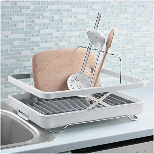 KOHLER Large Collapsible & Storable Dish Drying Rack with Wine Glass Holder and Collapsible Utensil Band. Even Made to Hold Pots and Pans, Charcoal