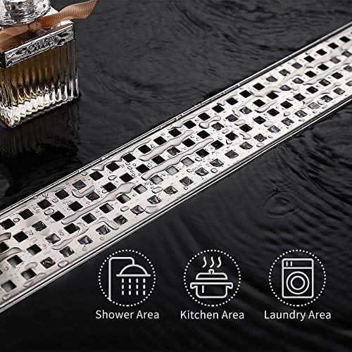 DESFAU 24-Inch Linear Shower Drain with Removable Quadrato Pattern Grate JD47030200BN6US#KL