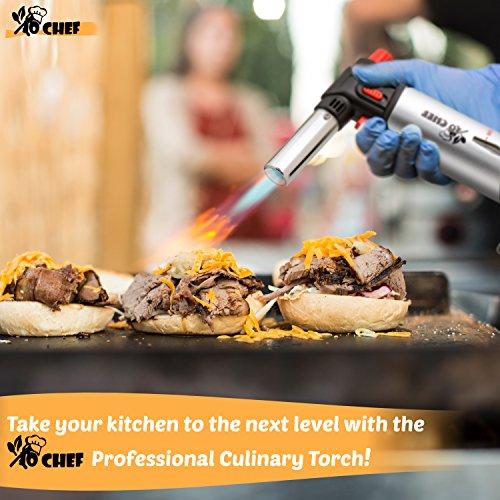 Jo Chef Kitchen Torch, Blow Torch - Refillable Butane Torch With Adjustable Flame - Culinary Torch, Creme Brûlée Torch For Cooking Food, Baking, BBQ & More + FREE Recipe eBook (With Fuel Gauge)