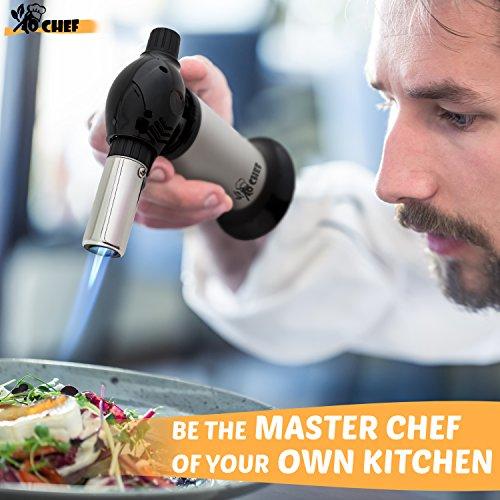 Jo Chef Kitchen Torch, Blow Torch - Refillable Butane Torch With Adjustable Flame - Culinary Torch, Creme Brûlée Torch For Cooking Food, Baking, BBQ & More + FREE Recipe eBook (With Fuel Gauge)