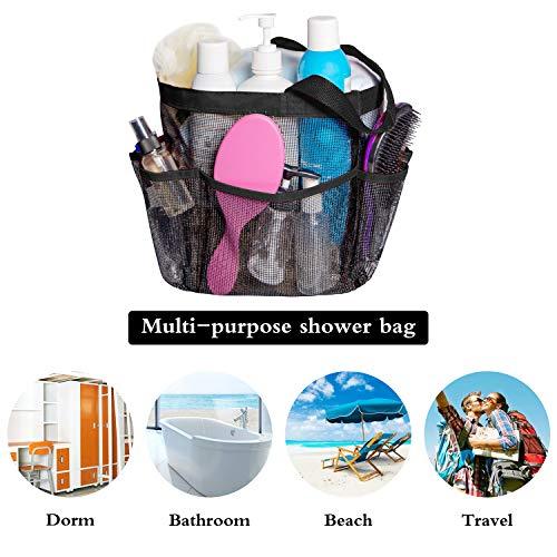 Attmu Mesh Shower Caddy, Quick Dry Shower Tote Bag Oxford Hanging Toiletry and Bath Organizer for Shampoo, Conditioner, Soap and Other Bathroom Accessories, Black, A-Black