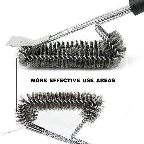 GRILLART Grill Brush and Scraper Best BBQ Brush for Grill, Safe 18" Stainless Steel Woven Wire 3 in 1 Bristles Grill Cleaning Brush for Weber Gas/Charcoal Grill, Gifts for Grill Wizard Grate Cleaner