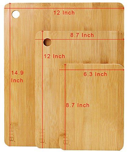 Bamboo Cutting And Serving Board Set of 3, Assorted Size Kitchen Chopping Board Set Small Medium & Large 8.7" x 6.3",12" x 8.7",14.9" x 12" by HTB