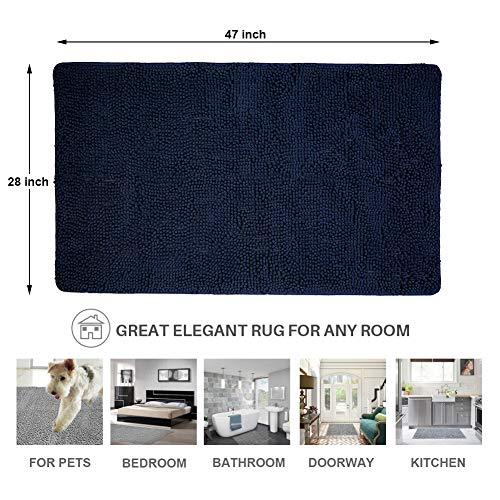 Secura Housewares Bathroom Rugs, Oversize 47" x 28" | Non Slip, Water Absorbent, Machine Washable Bath Mat Carpets | Ultra Soft, Fluffy, Thick Chenille Bath Mats for Doors, Bathroom, Kitchen | Gray