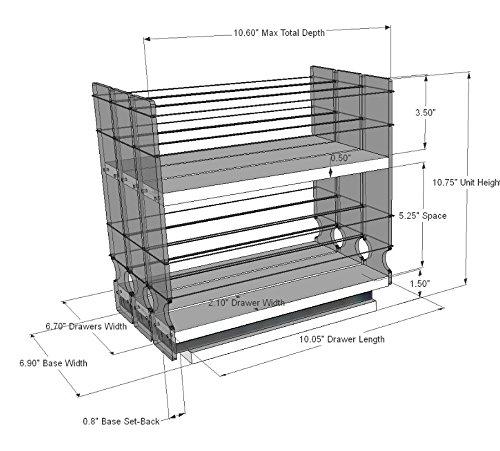 Vertical Spice - 222x2x11 DC - Spice Rack - Cabinet Mounted- 3 Drawers - 30 Capacity - New and Unique