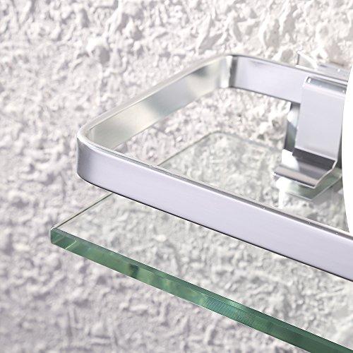 KES Aluminum Bathroom Glass Shelf Tempered Glass Rectangular 1 Tier Extra Thick Silver Sand Sprayed Wall Mounted, A4126A