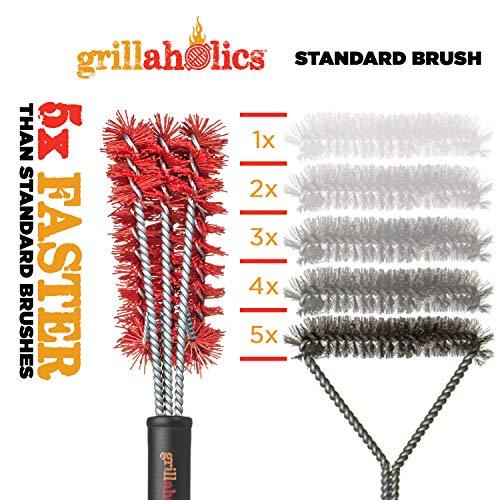 Grillaholics Grill Brush Bristle Free - Safe Grill Cleaning with No Wire Bristles - Professional Heavy Duty Stainless Steel Coils and Scraper - Lifetime Manufacturers Warranty