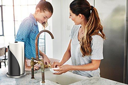 Vremi Vertical Paper Towel Holder for Kitchen Countertop - 12 Inch Decorative Paper Towel Stand Dispenser with Stainless Steel Non Slip Base and Perfect Tear for Standard or Large Rolls - Black