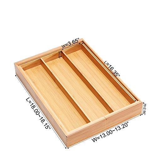 Bamboo Cutlery Tray Kitchen Utensil Silverware Flatware Drawer Organizer Dividers with 5 Compartment