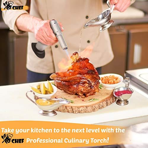 Jo Chef Kitchen Torch, Blow Torch - Refillable Butane Torch With Adjustable Flame - Culinary Torch, Creme Brûlée Torch For Cooking Food, Baking, BBQ & More + FREE Recipe eBook (With Fuel Gauge)